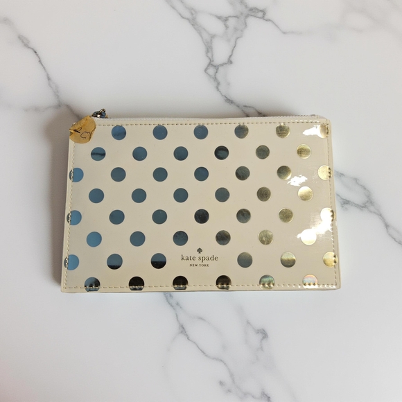 Preloved Kate Spade NY Cream and Gold Polka Dot Slim Pouch - Picture 1 of 9